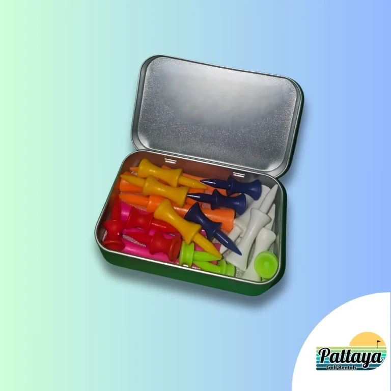 Metal tin of castle golf tees from Pattaya Golf Rentals
